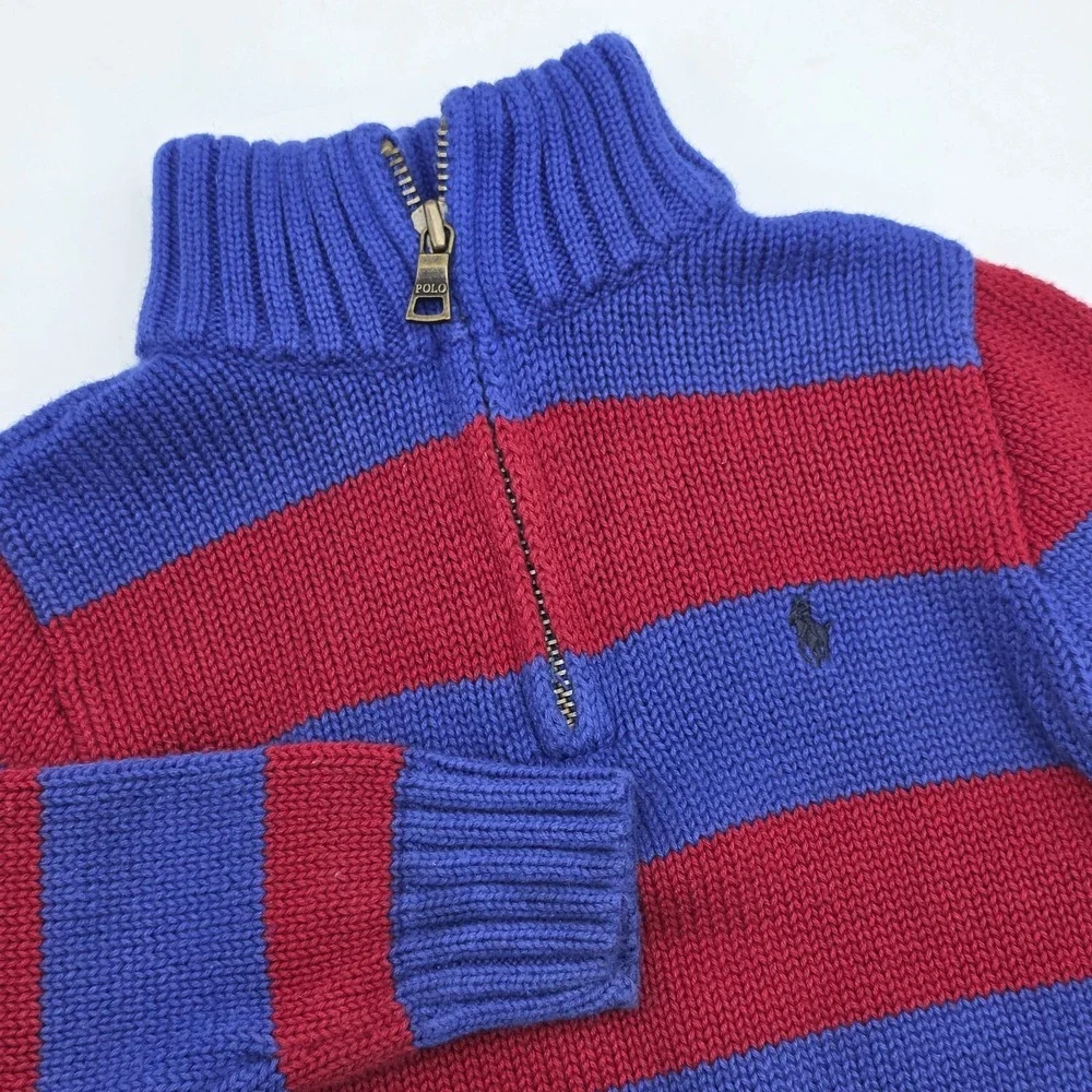 Ralph Lauren Boys‎ Size 24M Royal Blue Red Zip Mock Neck Sweater Pullover
